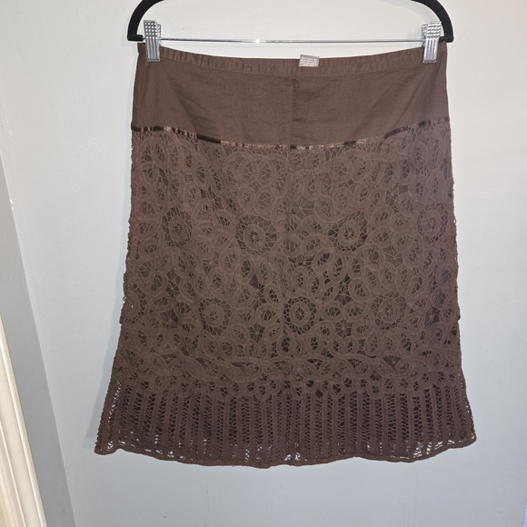 Apt. 9 Dresses & Skirts - Vtg Size 10 Apt. 9 Brown Lace Textured Knee Length Skirt Western Boho Fall Y2k